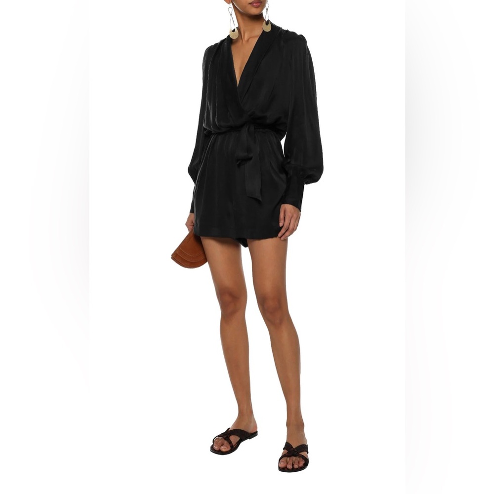 Zimmermann Black Long-Sleeve Wrap Romper